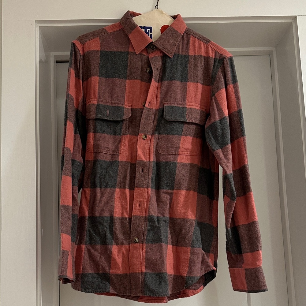 Pink and Gray Plaid Button-Up Shirt